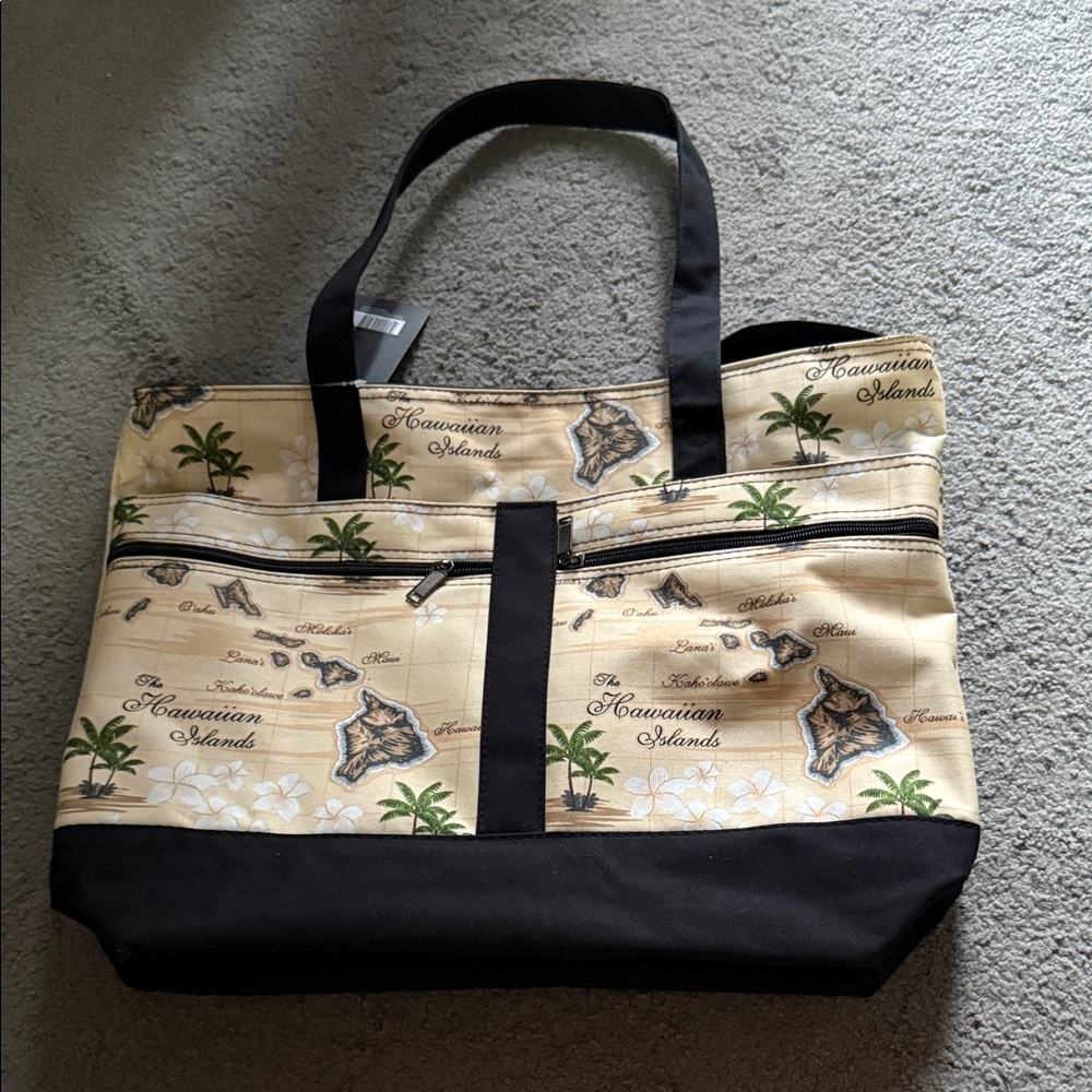Hawaiian Islands Tote Bag - Black and Cream